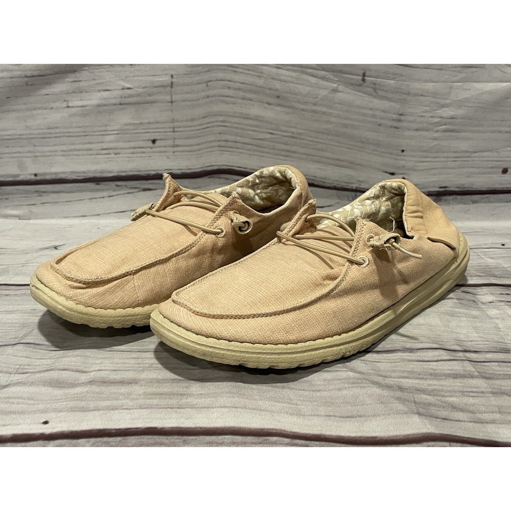 Hey Dude Women's Wendy Canvas Casual Slip-ons Size 10 Chambray Peach